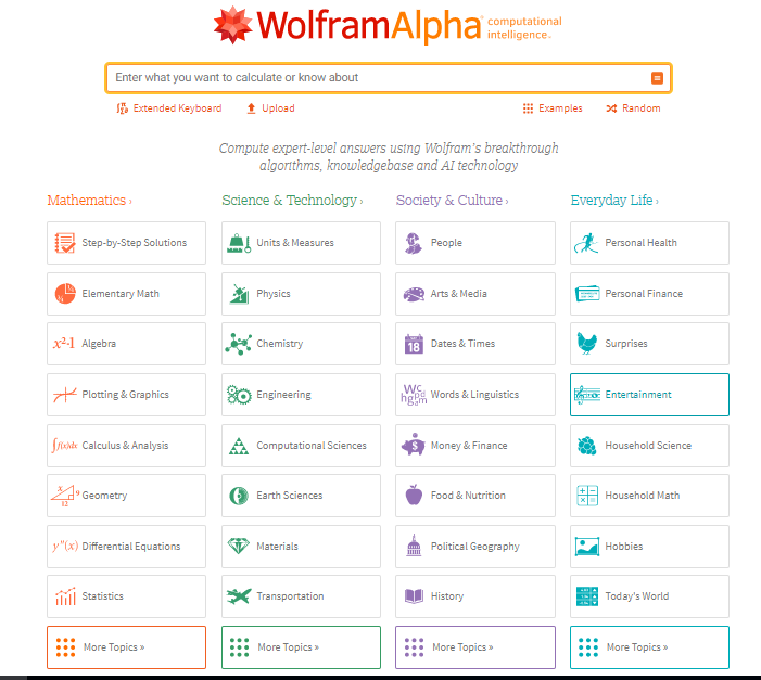 Wolfram Alpha in all scientific fields such as physics, chemistry, mathematics, astronomy, geology, life sciences, medicine, history
